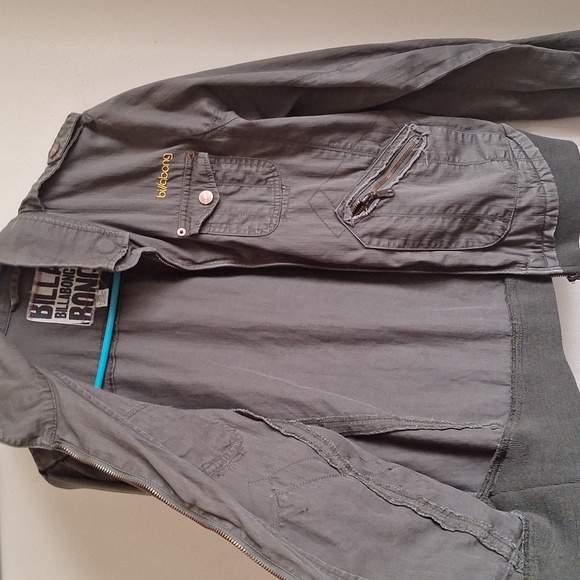 Billabong Olive Green Military Utility Jacket Full Zip Cargo Pockets Medium - Picture 12 of 13